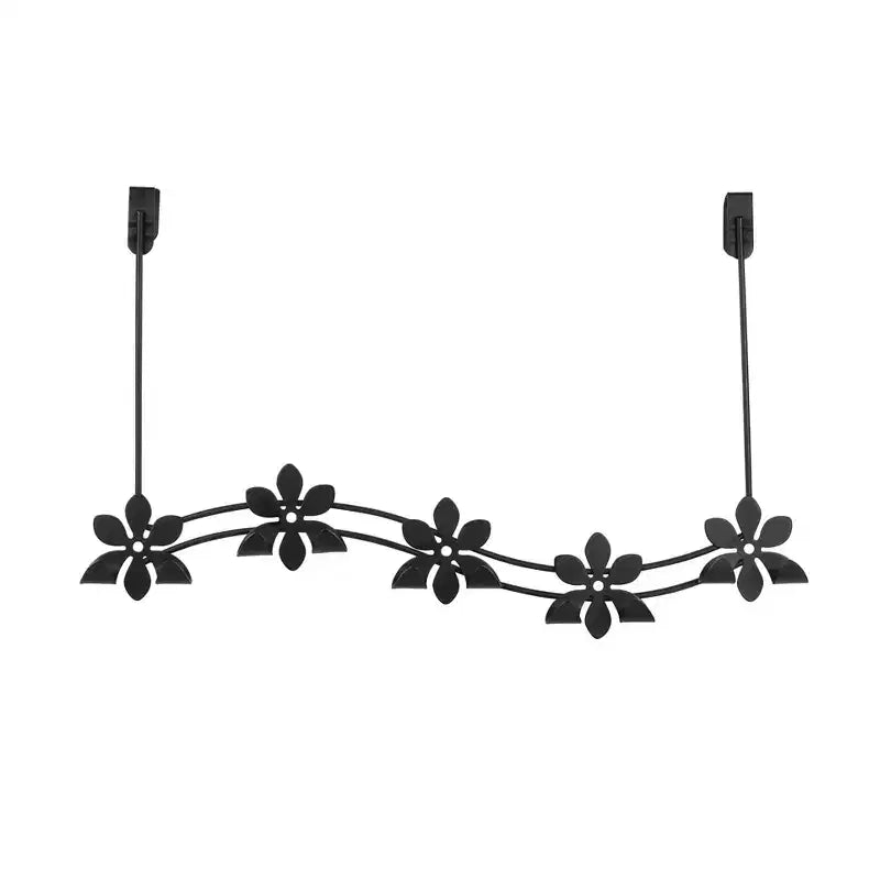Appendiabiti da porta con 5 ganci, design floreale, organizer multiuso in metallo e legno