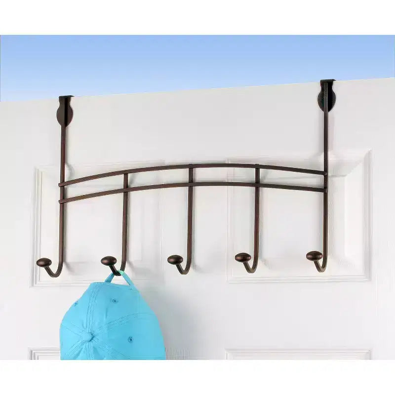Appendiabiti da Porta a 5 Ganci, Design Minimalista in Acciaio, Finitura Marrone