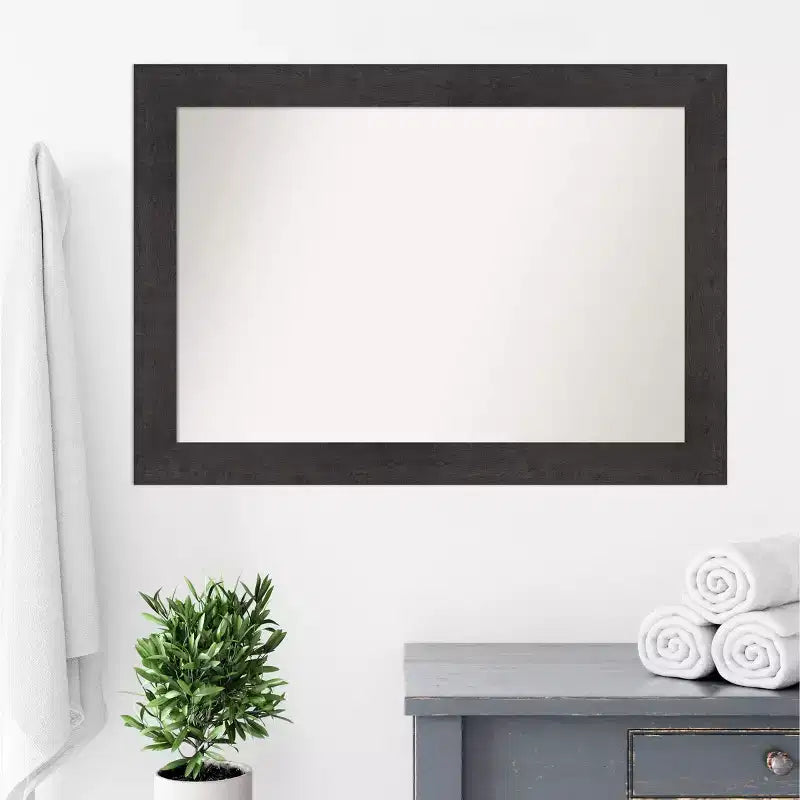 Specchio da parete rustico 42"x30", cornice spessa color espresso con venature del legno