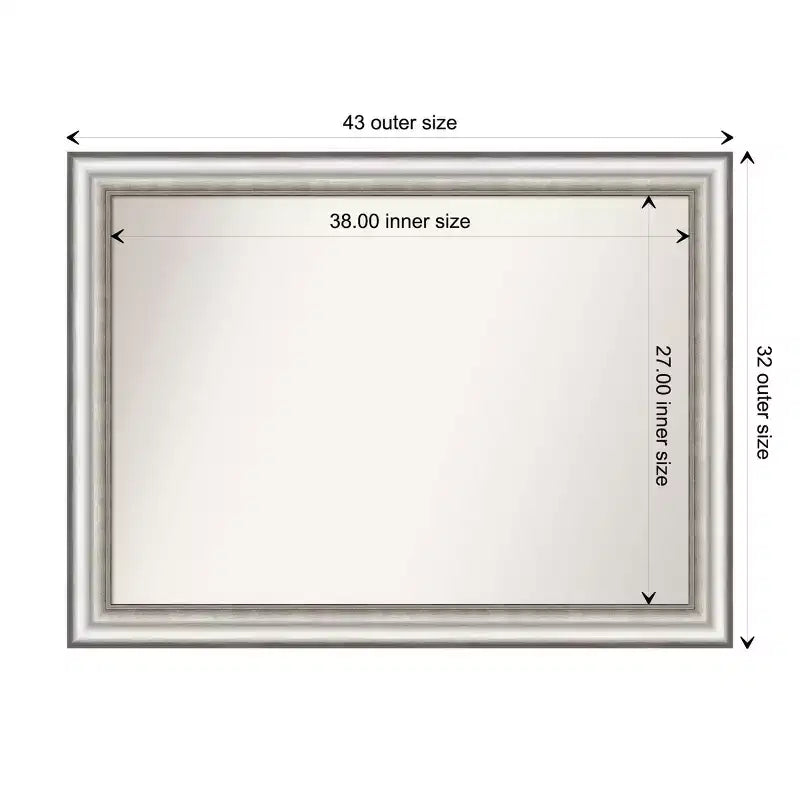 Specchio da parete 43"x32", cornice argento spazzolato con motivo a puntini in rilievo