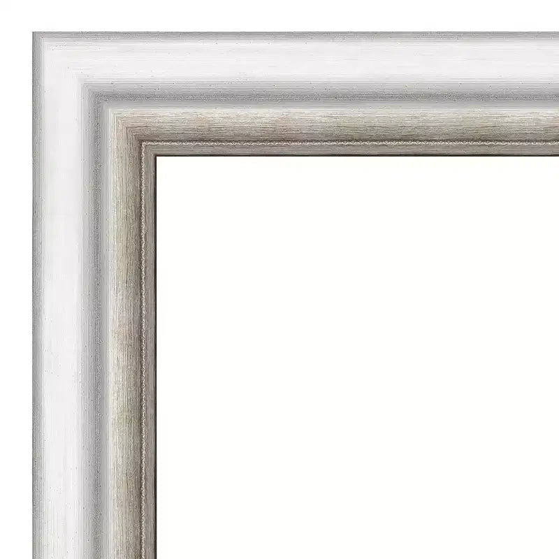 Specchio da parete 43"x32", cornice argento spazzolato con motivo a puntini in rilievo