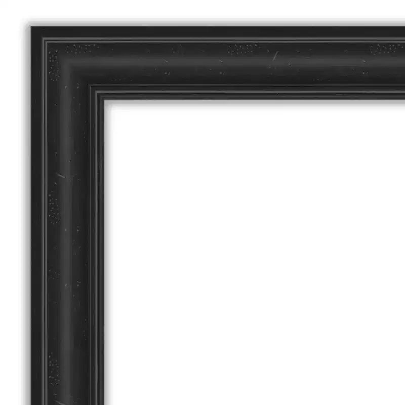 Specchio da parete per bagno 42"x30", cornice nera anticata con dettagli effetto legno grigio