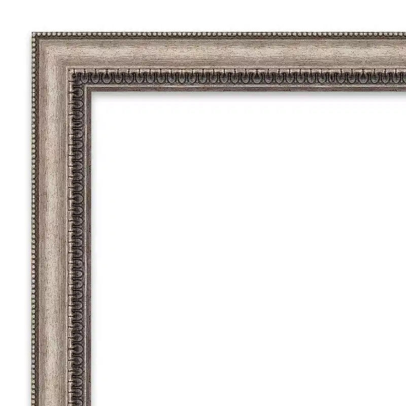 Specchio da parete decorato 40"x28", cornice argentata con bordo perlinato e finitura bronzo