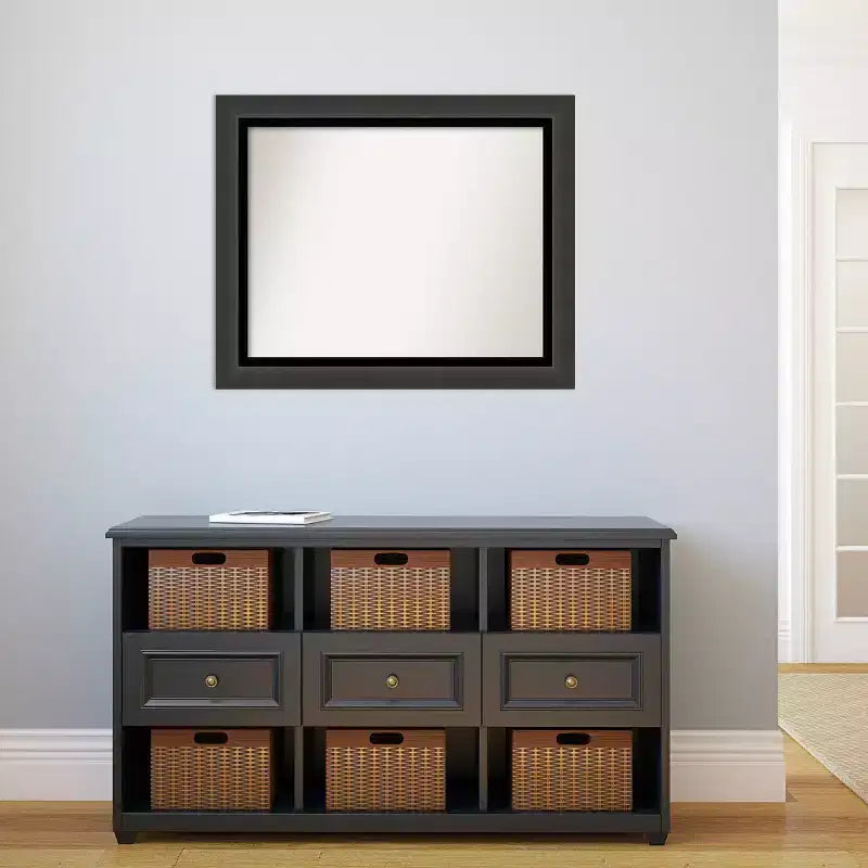Specchio da bagno 33"x27", cornice nera opaca con bordo interno nero lucido