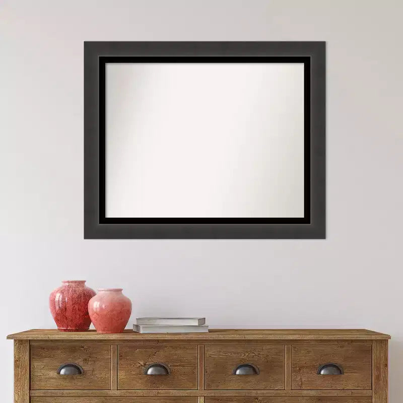 Specchio da bagno 33"x27", cornice nera opaca con bordo interno nero lucido