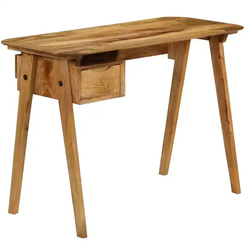 Scrivania in legno massello di mango 110x50x76 cm con cassetto e vano contenitore