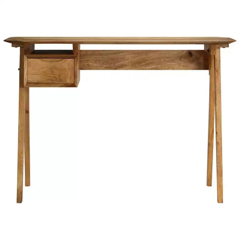 Scrivania in legno massello di mango 110x50x76 cm con cassetto e vano contenitore