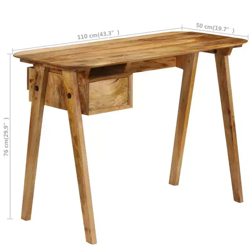Scrivania in legno massello di mango 110x50x76 cm con cassetto e vano contenitore