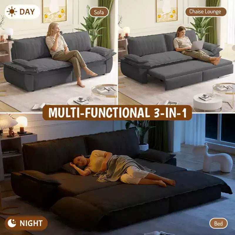 Divano Letto Convertibile 3-in-1 Queen Size con Struttura Estraibile e Tessuto in Velluto a Coste