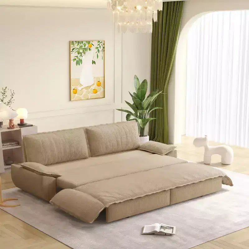 Divano Letto Convertibile 3-in-1 Queen Size con Struttura Estraibile e Tessuto in Velluto a Coste