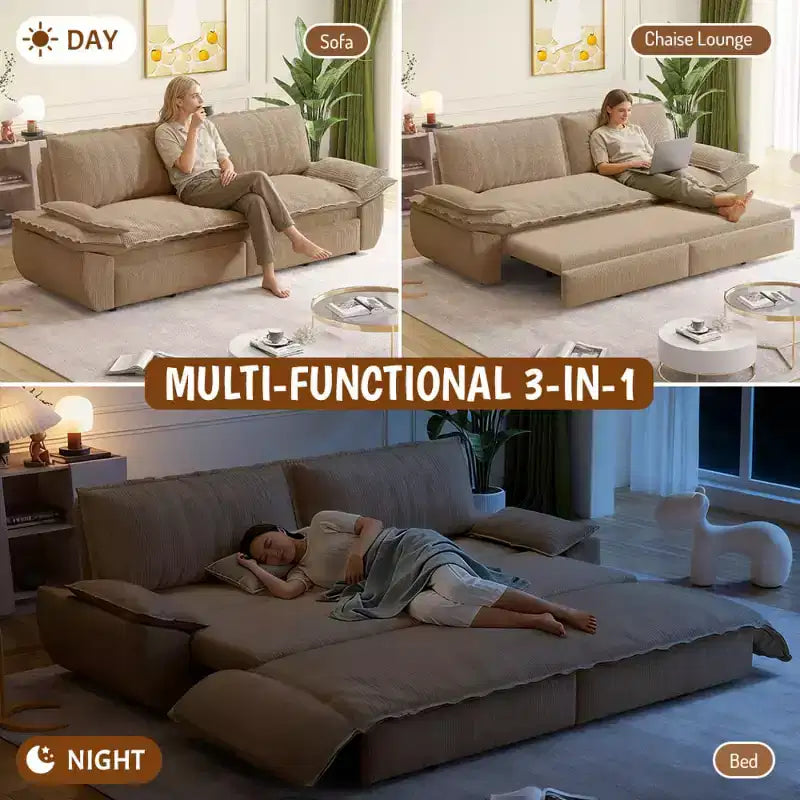 Divano Letto Convertibile 3-in-1 Queen Size con Struttura Estraibile e Tessuto in Velluto a Coste