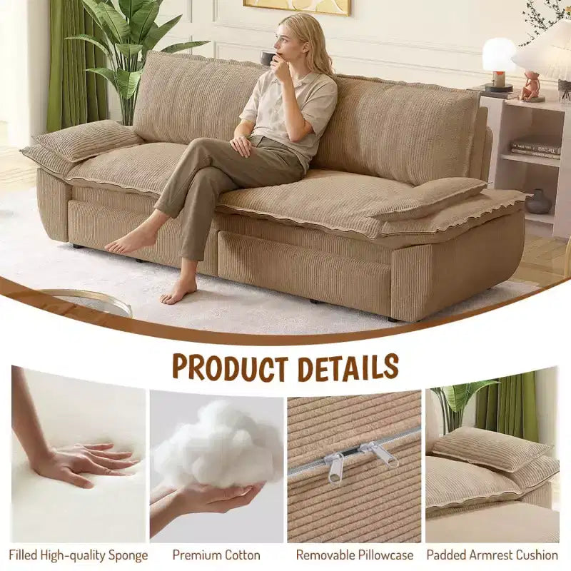 Divano Letto Convertibile 3-in-1 Queen Size con Struttura Estraibile e Tessuto in Velluto a Coste