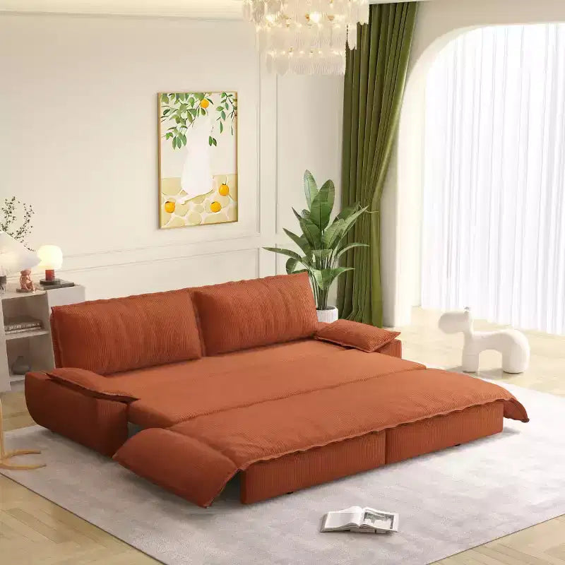 Divano Letto Convertibile 3-in-1 Queen Size con Struttura Estraibile e Tessuto in Velluto a Coste
