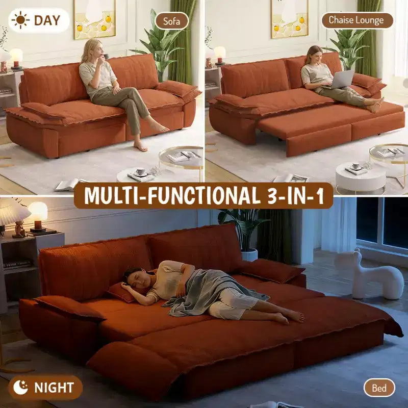 Divano Letto Convertibile 3-in-1 Queen Size con Struttura Estraibile e Tessuto in Velluto a Coste
