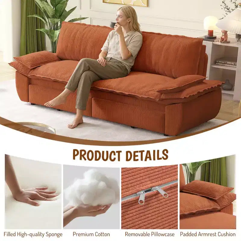 Divano Letto Convertibile 3-in-1 Queen Size con Struttura Estraibile e Tessuto in Velluto a Coste