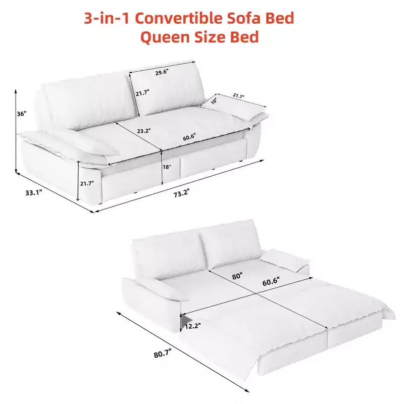 Divano Letto Convertibile 3-in-1 Queen Size con Struttura Estraibile e Tessuto in Velluto a Coste
