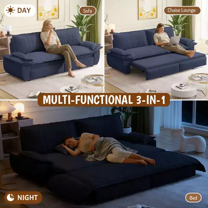 Divano Letto Convertibile 3-in-1 Queen Size con Struttura Estraibile e Tessuto in Velluto a Coste