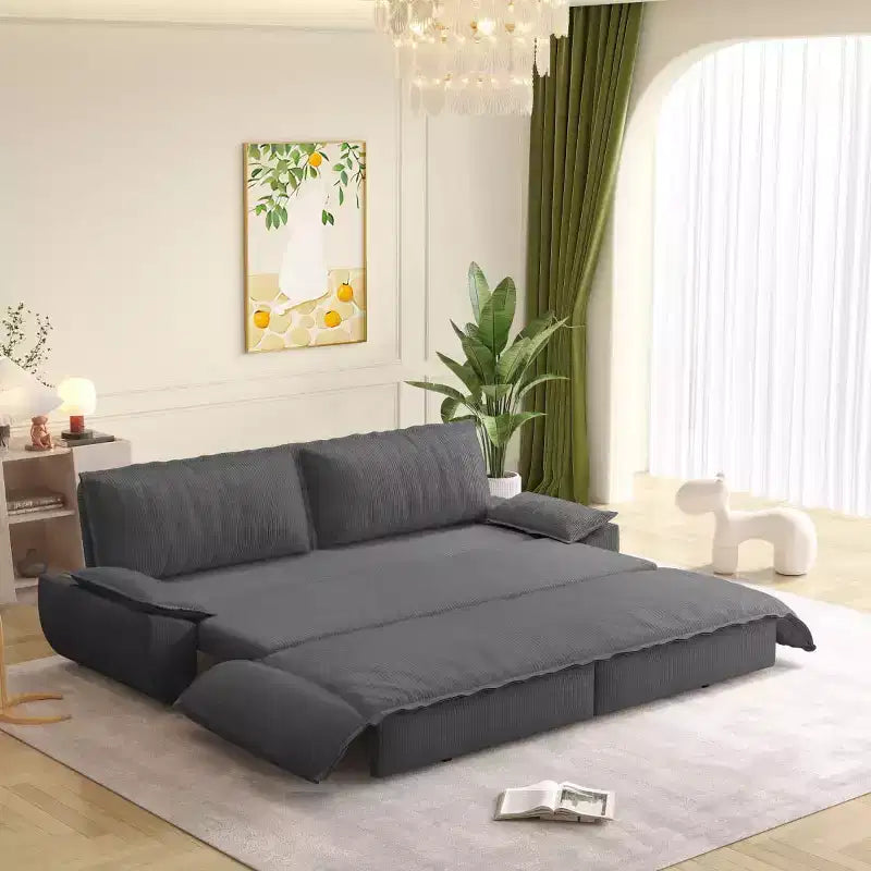 Divano Letto Convertibile 3-in-1 Queen Size con Struttura Estraibile e Tessuto in Velluto a Coste