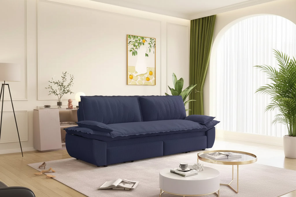 Queen Size 3-in-1 Convertible Sofa Bed with Pillows and Pull Out Frame, Modern Corduroy Sleeper Sofa for Living Room or Guest Room - Panipeachy