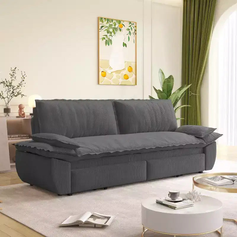 Divano Letto Convertibile 3-in-1 Queen Size con Struttura Estraibile e Tessuto in Velluto a Coste