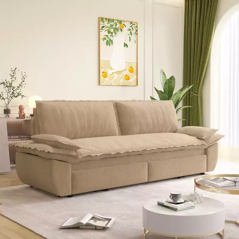 Divano Letto Convertibile 3-in-1 Queen Size con Struttura Estraibile e Tessuto in Velluto a Coste