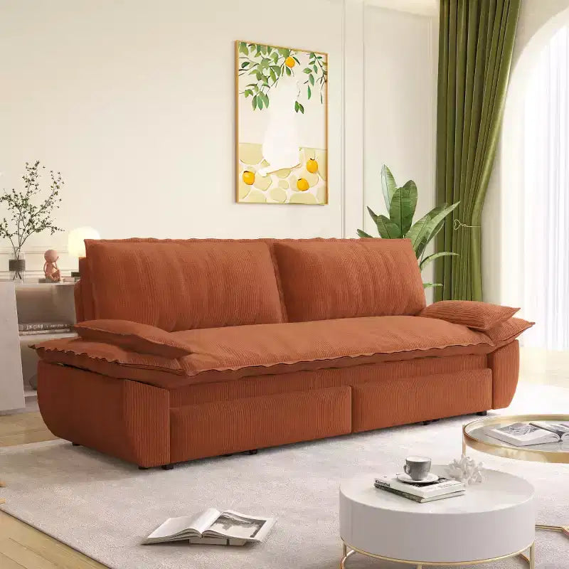 Divano Letto Convertibile 3-in-1 Queen Size con Struttura Estraibile e Tessuto in Velluto a Coste
