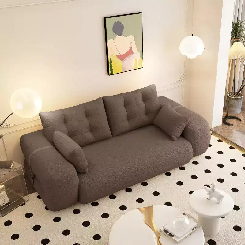 Divano Letto Pieghevole Multifunzionale, Divano Letto Trasformabile 3-in-1 in Tessuto Teddy Imbottito in Schiuma Marrone