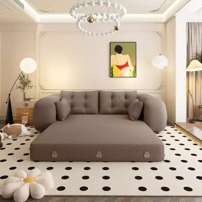 Divano Letto Pieghevole Multifunzionale, Divano Letto Trasformabile 3-in-1 in Tessuto Teddy Imbottito in Schiuma Marrone