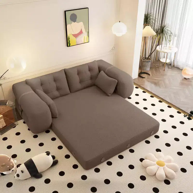 Divano Letto Pieghevole Multifunzionale, Divano Letto Trasformabile 3-in-1 in Tessuto Teddy Imbottito in Schiuma Marrone