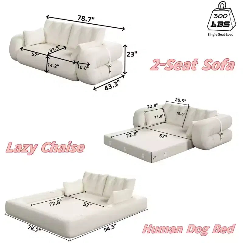 Divano Letto Pieghevole Multifunzionale, Divano Letto Trasformabile 3-in-1 in Tessuto Teddy Imbottito in Schiuma Marrone