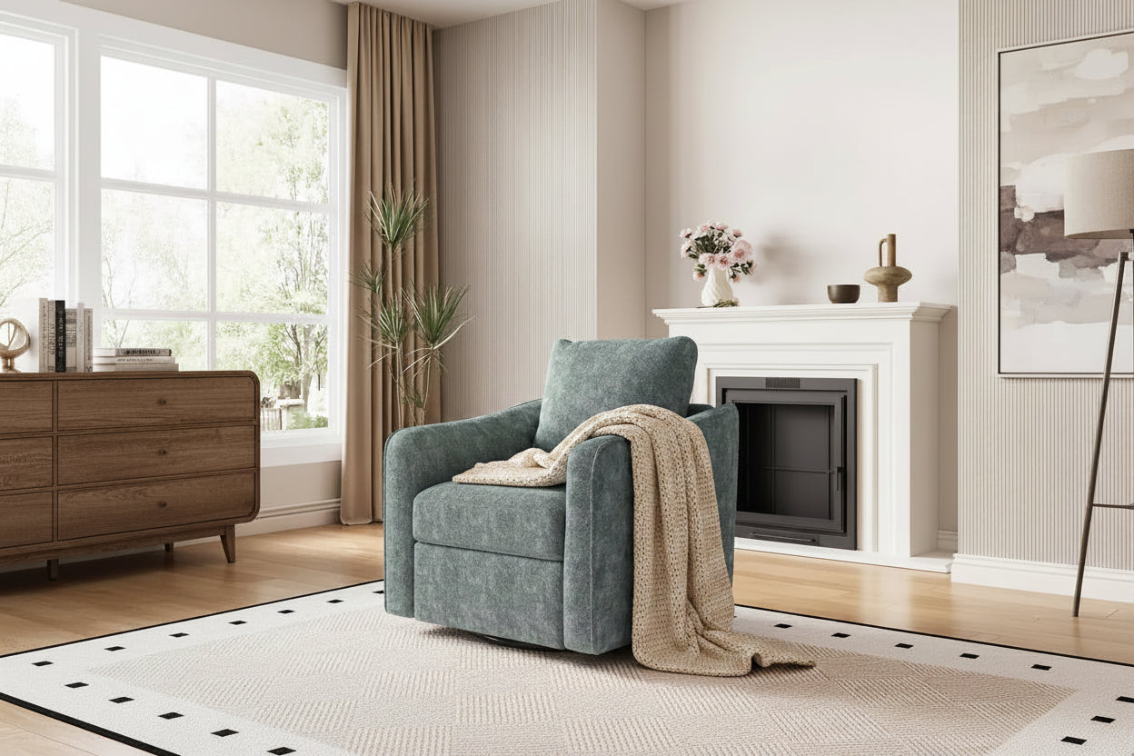 COZONY 360 Swivel Accent Chair, Modern Wingback Design Reading Chair w/ Linen Fabric for Living Room