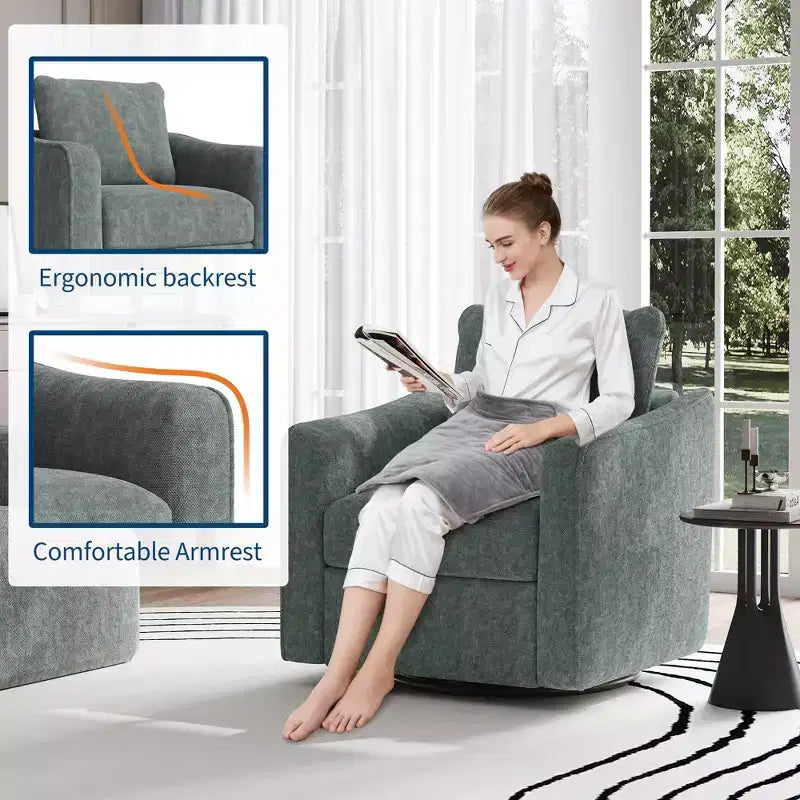 Poltrona direzionale girevole a 360°, sedia da lettura moderna con schienale alto e tessuto di lino per soggiorno