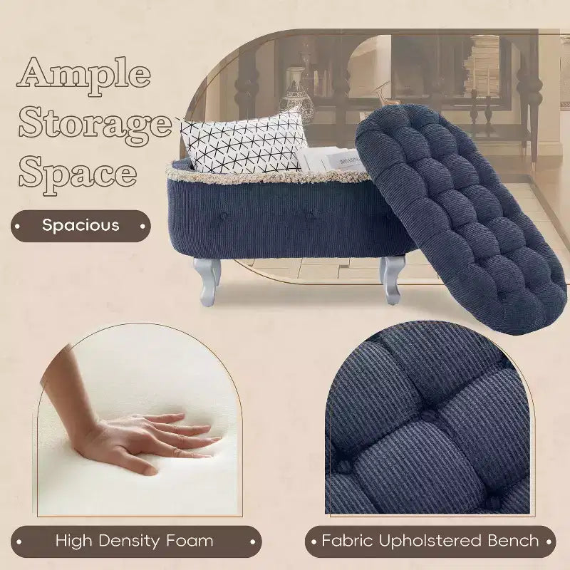 29.5 Panchina Pouf Contenitore per Piedi Letto Retro con Frange, Elegante Pouf Accento Capitonnè per Camera da Letto e Soggiorno, Capacità 136 kg