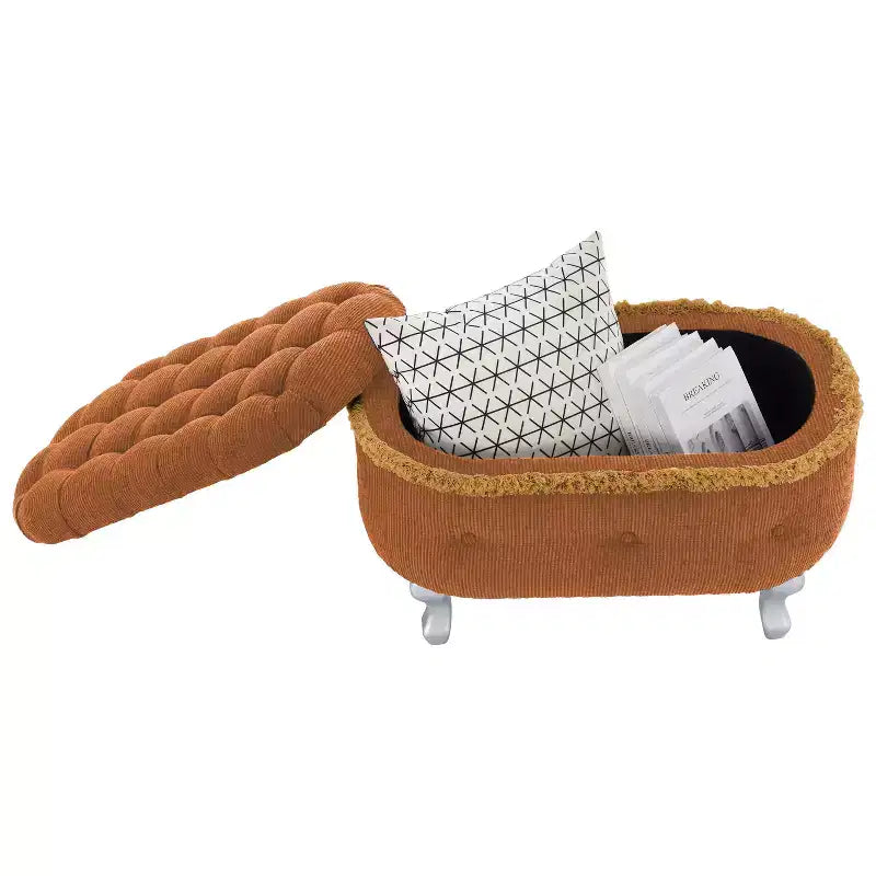 29.5 Panchina Pouf Contenitore per Piedi Letto Retro con Frange, Elegante Pouf Accento Capitonnè per Camera da Letto e Soggiorno, Capacità 136 kg
