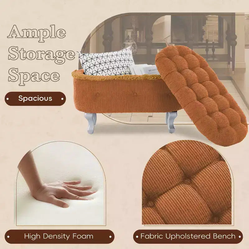29.5 Panchina Pouf Contenitore per Piedi Letto Retro con Frange, Elegante Pouf Accento Capitonnè per Camera da Letto e Soggiorno, Capacità 136 kg