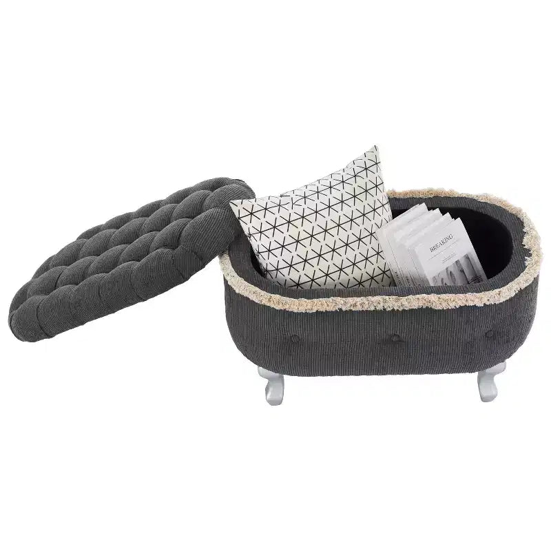 29.5 Panchina Pouf Contenitore per Piedi Letto Retro con Frange, Elegante Pouf Accento Capitonnè per Camera da Letto e Soggiorno, Capacità 136 kg