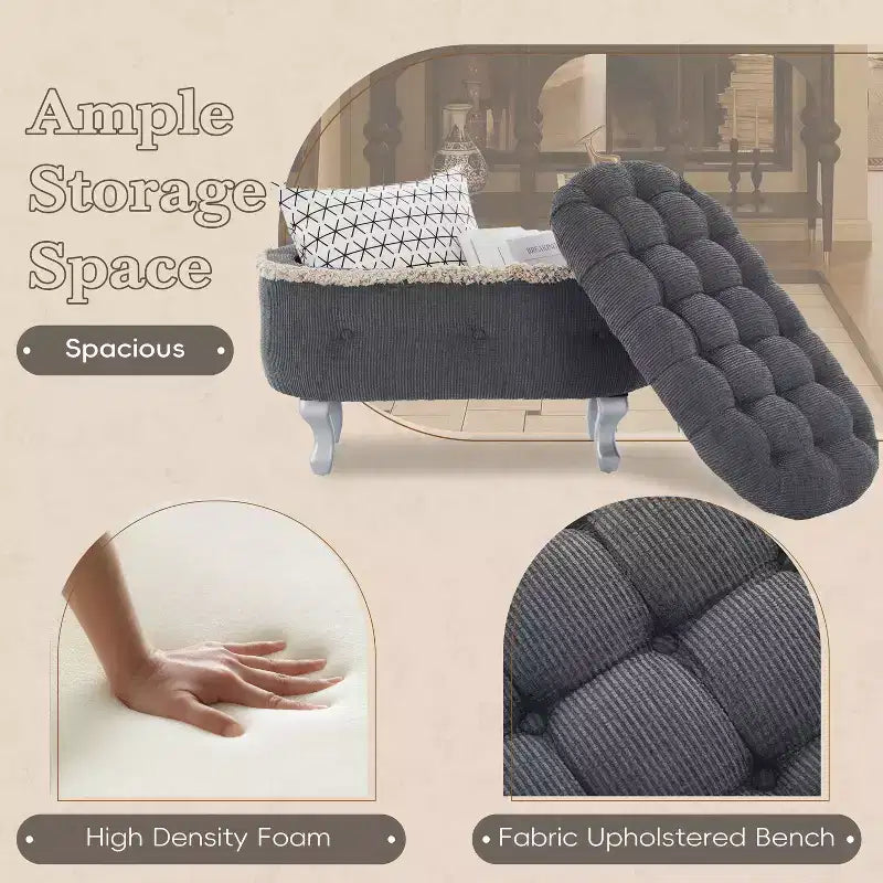 29.5 Panchina Pouf Contenitore per Piedi Letto Retro con Frange, Elegante Pouf Accento Capitonnè per Camera da Letto e Soggiorno, Capacità 136 kg