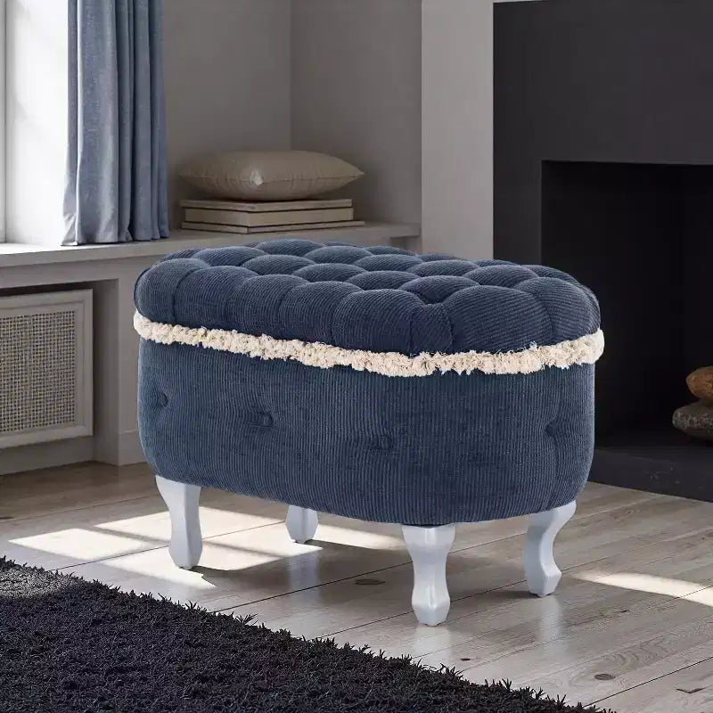 29.5 Panchina Pouf Contenitore per Piedi Letto Retro con Frange, Elegante Pouf Accento Capitonnè per Camera da Letto e Soggiorno, Capacità 136 kg