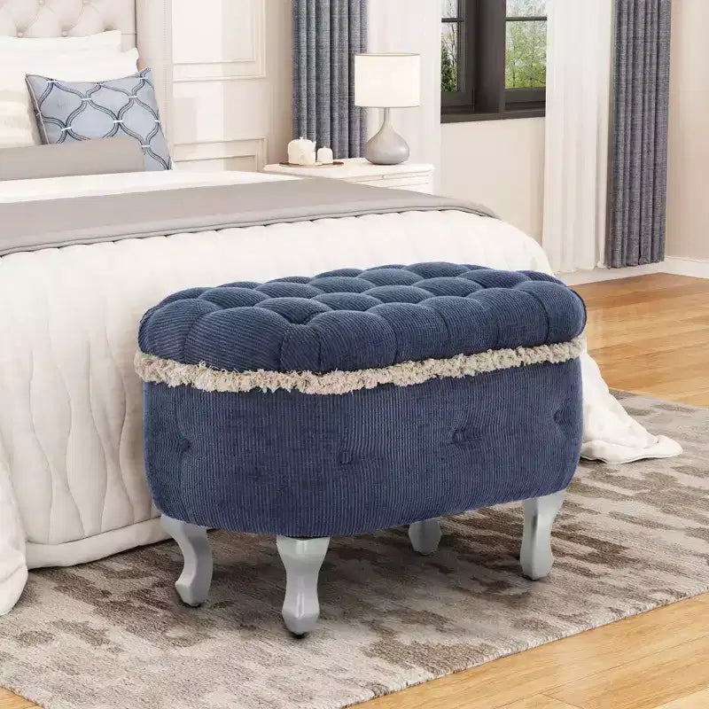 29.5 Panchina Pouf Contenitore per Piedi Letto Retro con Frange, Elegante Pouf Accento Capitonnè per Camera da Letto e Soggiorno, Capacità 136 kg