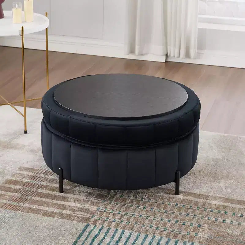 Pouf rotondo da 31.5W con coperchio reversibile, pouf lussuoso in velluto e tavolino da caffè per soggiorno, poggiapiedi d'accento, capacità 125 kg