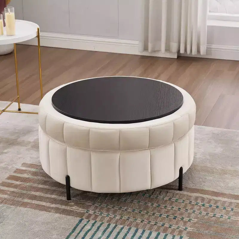 Pouf rotondo da 31.5W con coperchio reversibile, pouf lussuoso in velluto e tavolino da caffè per soggiorno, poggiapiedi d'accento, capacità 125 kg
