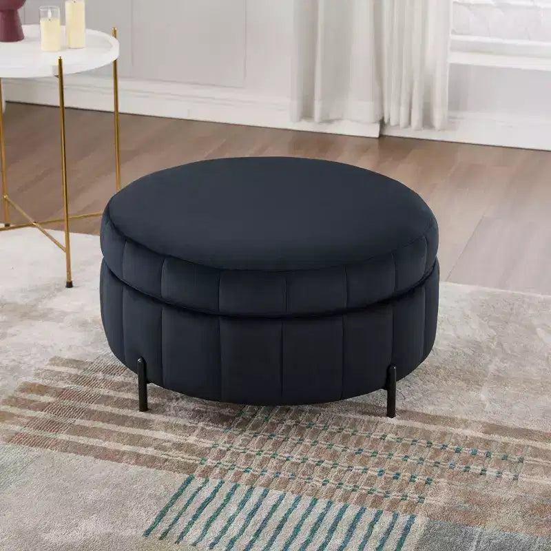 Pouf rotondo da 31.5W con coperchio reversibile, pouf lussuoso in velluto e tavolino da caffè per soggiorno, poggiapiedi d'accento, capacità 125 kg