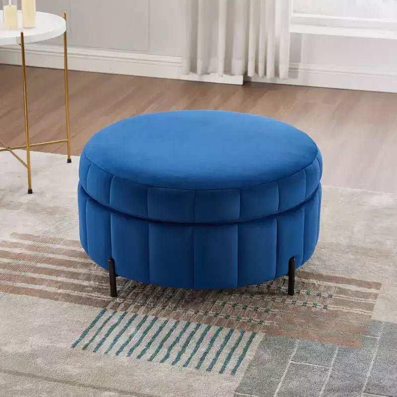 Pouf rotondo da 31.5W con coperchio reversibile, pouf lussuoso in velluto e tavolino da caffè per soggiorno, poggiapiedi d'accento, capacità 125 kg
