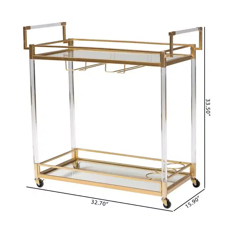 Carrello portavino Savannah in metallo dorato e vetro con portacalici e portabottiglie