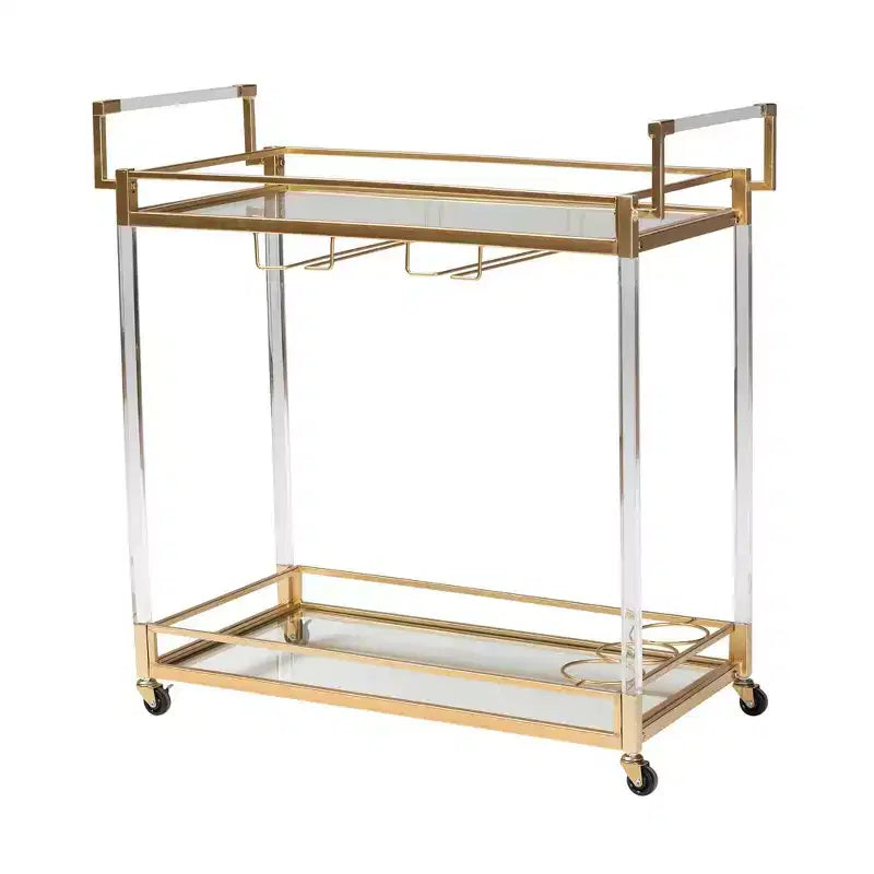 Carrello portavino Savannah in metallo dorato e vetro con portacalici e portabottiglie