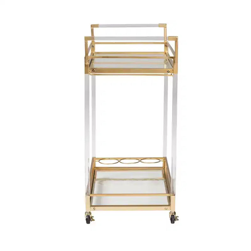 Carrello portavino Savannah in metallo dorato e vetro con portacalici e portabottiglie