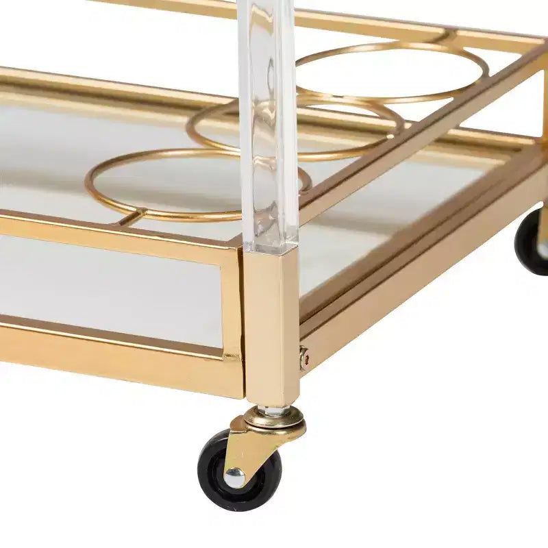 Carrello portavino Savannah in metallo dorato e vetro con portacalici e portabottiglie