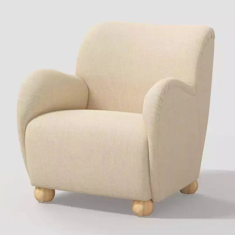 Poltroncina Accento in Lino con Seduta e Schienale Imbottiti, Struttura in Legno Massello di Pino