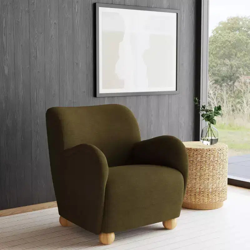 Poltroncina Accento in Lino con Seduta e Schienale Imbottiti, Struttura in Legno Massello di Pino
