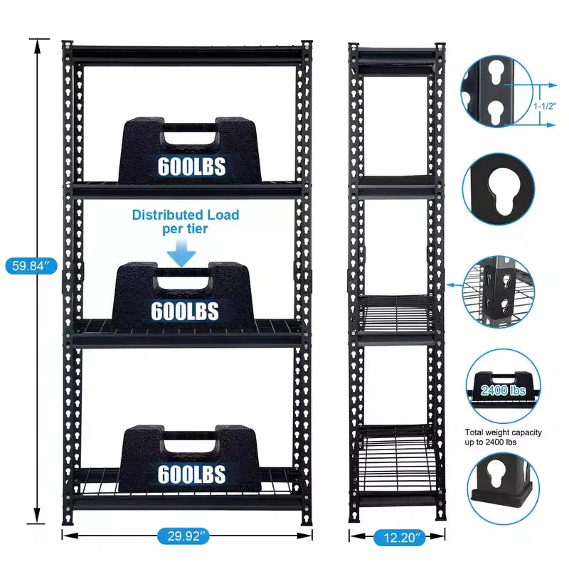 Scaffalatura in acciaio a 5 ripiani ad altezza regolabile, 152 cm L x 61 cm P x 183 cm A, 272 kg/ripiano